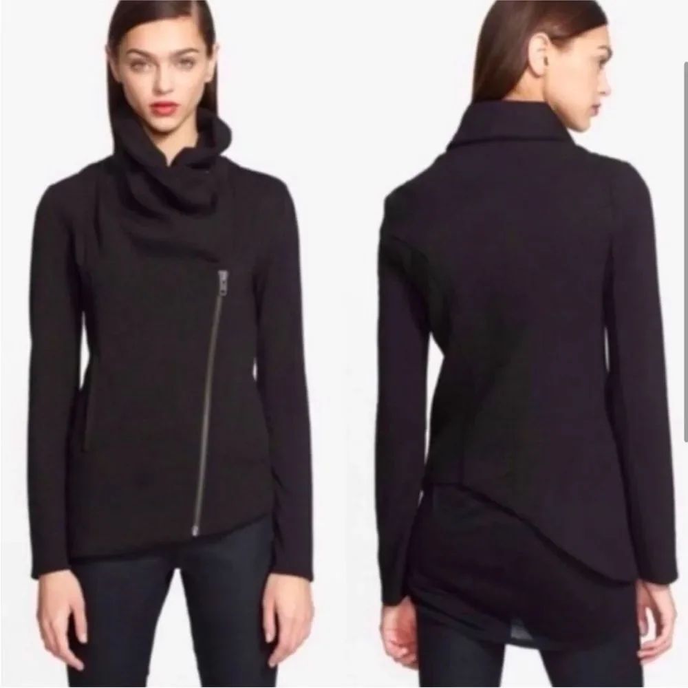 HELMUT LANG | Villous Black Asymmetrical Zip Up Knit Jacket Women’s Size Small